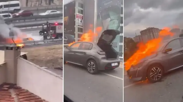 uskudarda korku dolu anlar seyir halindeki otomobil alev alev yandi CjsqAVA3